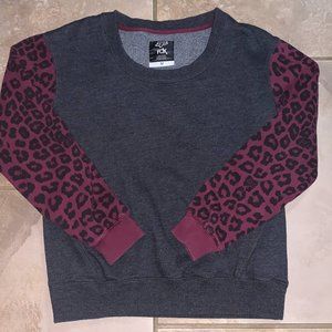 FOX- Gray Sweatshirt with Maroon & Black Leopard Print- Sz Medium